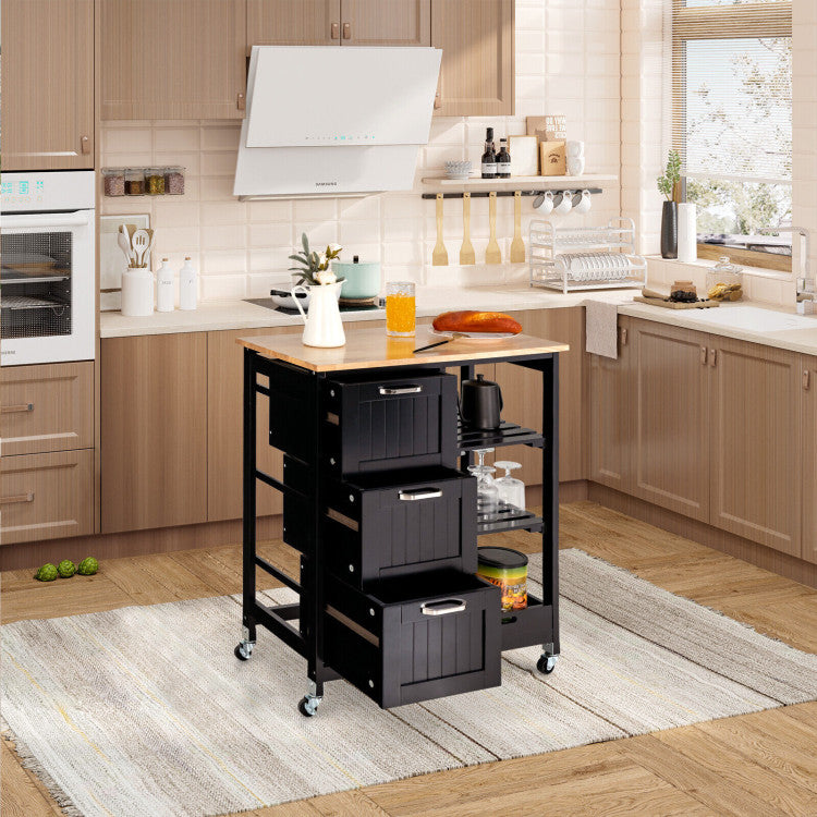 Rolling Kitchen Island Utility Storage Cart with 3 Large Drawers