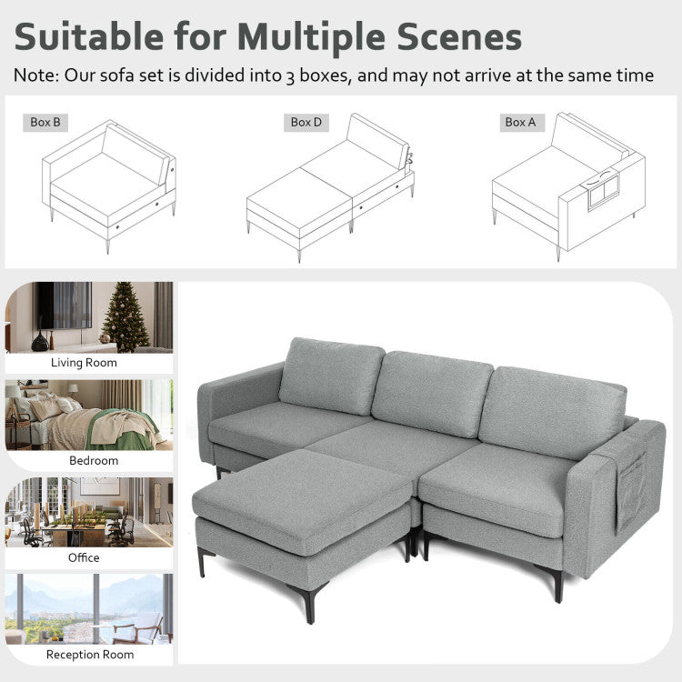 Modular L-Shaped Sectional Sofa with Reversible Chaise and 2 USB Ports