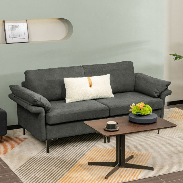 Modern Fabric Loveseat Sofa for with Metal Legs and Armrest Pillows