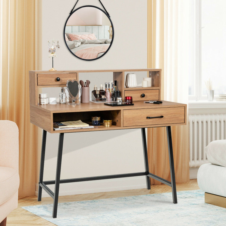 42-Inch Vanity Desk with Tabletop Shelf and 2 Drawers