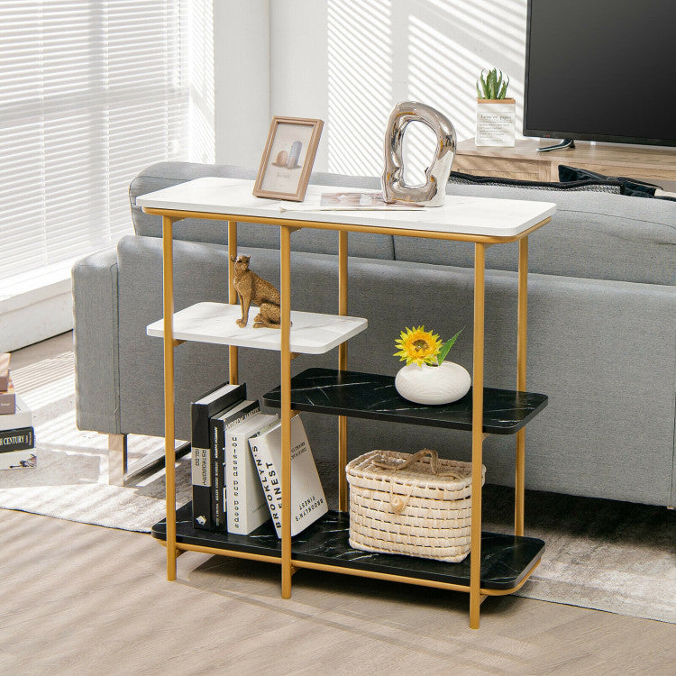 4 Tier Faux Marble Entrance Table with Shelves and Steel Frame