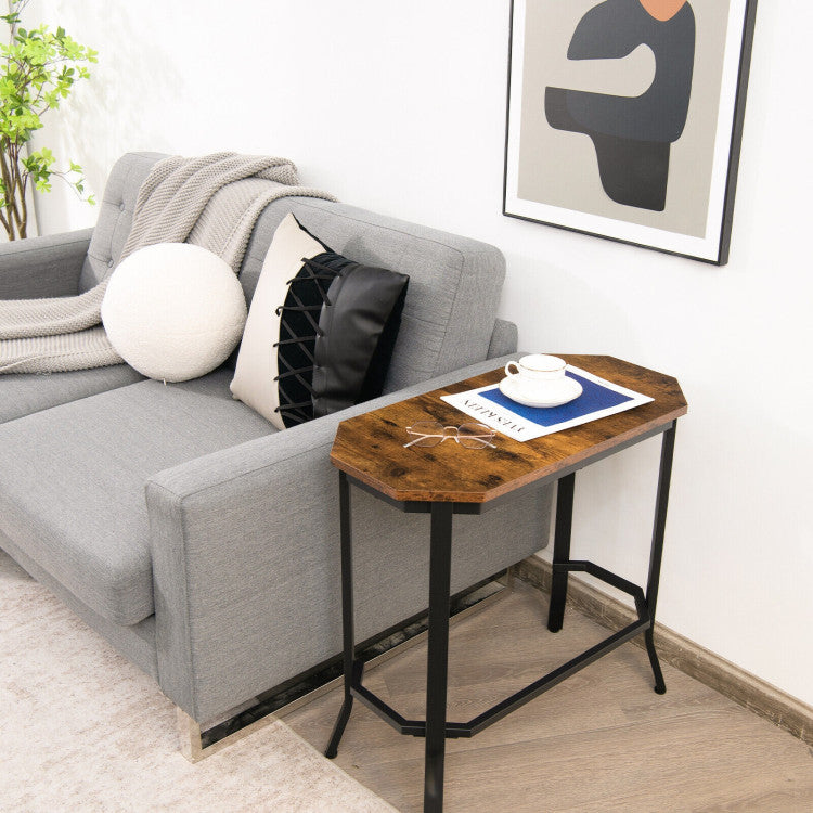 Narrow End Table with Rustic Wood Grain and Stable Steel Frame