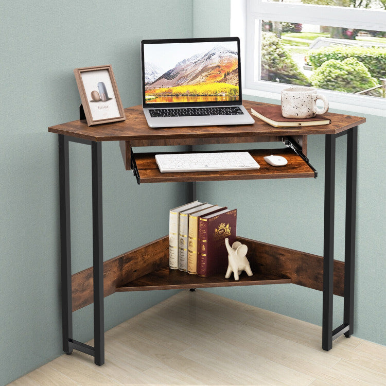 Triangle Corner Computer Desk with Keyboard Tray