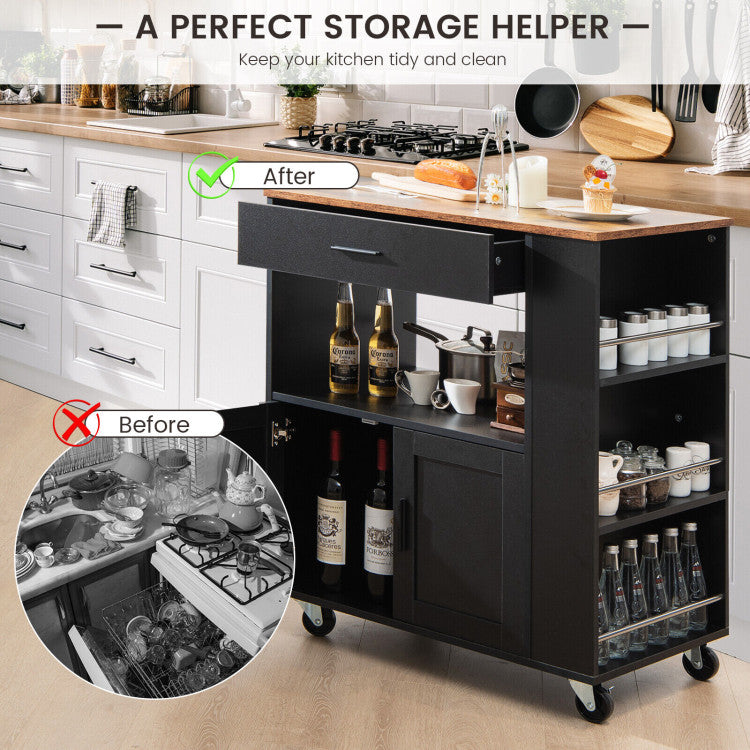 Rolling Kitchen Trolley with 3 Spice Racks Drawer and Open Shelf