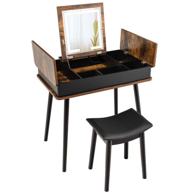 Vanity Table Set with Flip Top Mirror and 6 Storage Compartments