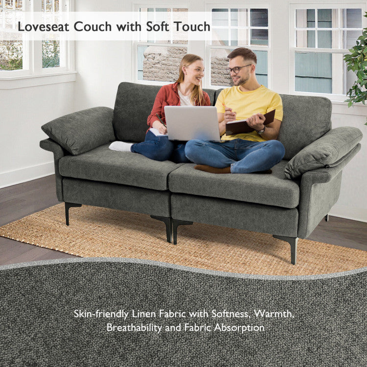 Modern Fabric Loveseat Sofa for with Metal Legs and Armrest Pillows