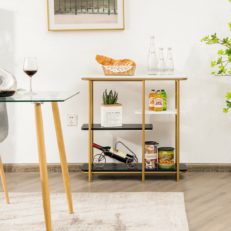 4 Tier Faux Marble Entrance Table with Shelves and Steel Frame