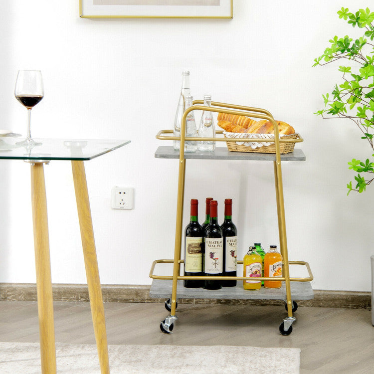 2-Tier Kitchen Rolling Cart with Steel Frame and Lockable Casters