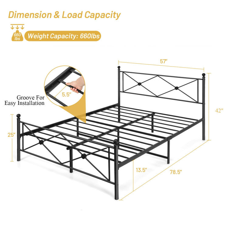 Full/Queen Size Metal Bed Frame Platform with Headboard