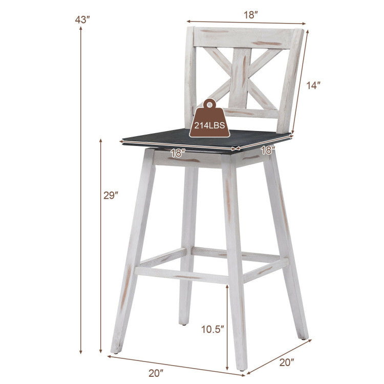 Set of 2 360-Degree Swivel Bar Stools for Home Restaurant