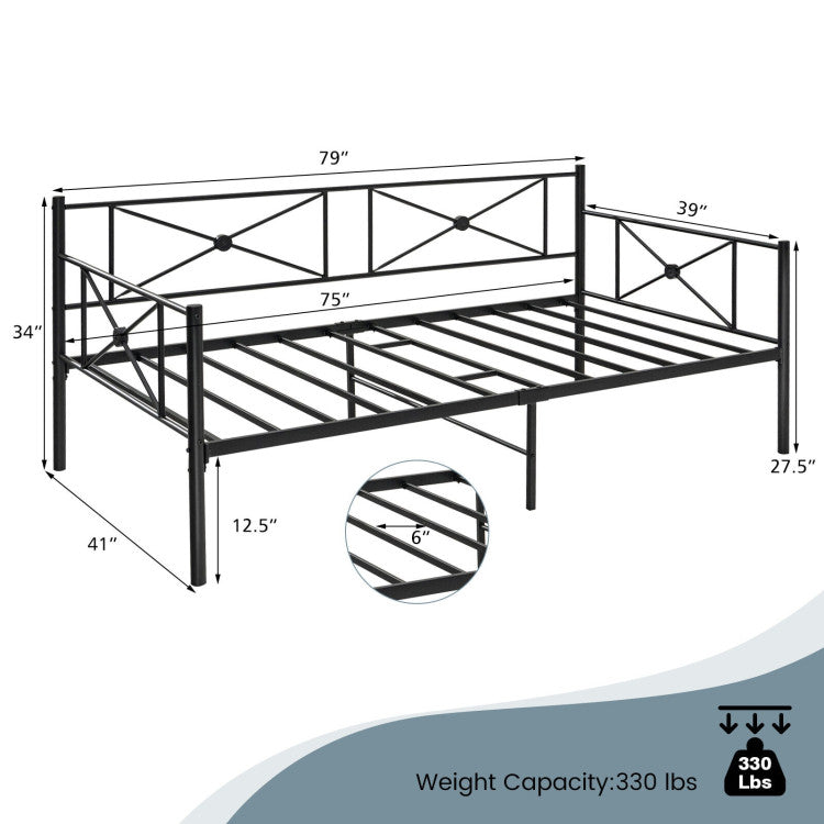 Metal Daybed Frame Twin Size with Heavy Duty Steel Slats Support