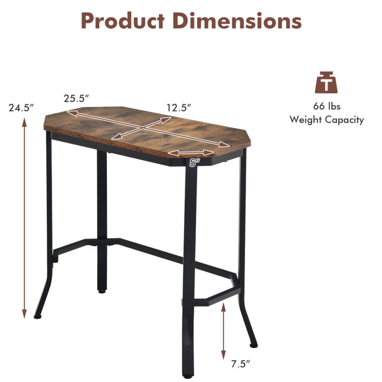 Narrow End Table with Rustic Wood Grain and Stable Steel Frame