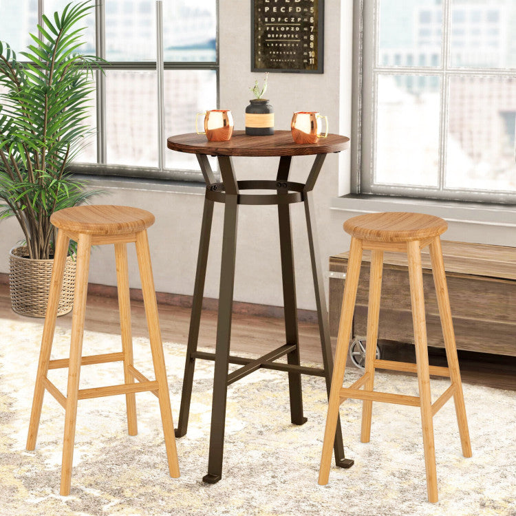 2 Pieces Bamboo Backless Bar Stools with round Seat and Footrest