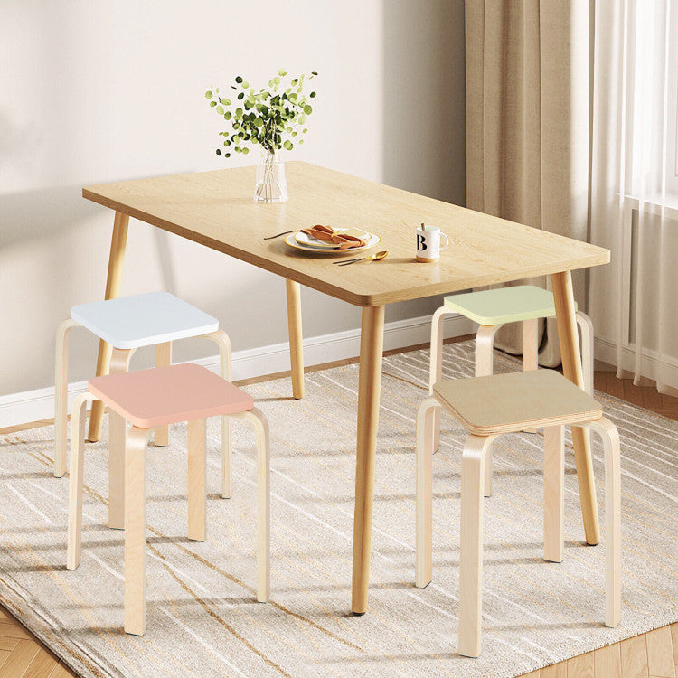 Stackable Bentwood Stools Set of 4 with Square Top