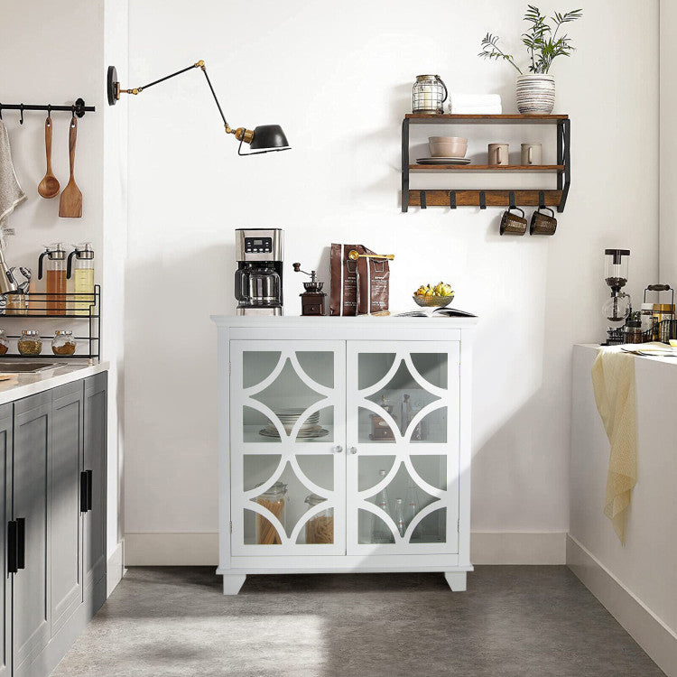 Kitchen Buffet Sideboard with Glass Doors and Adjustable Shelf