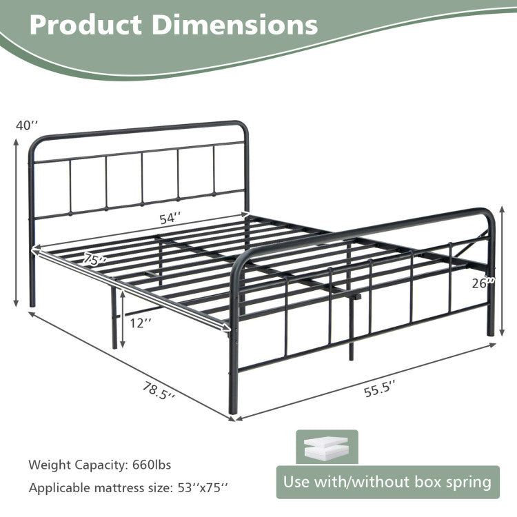 Heavy Duty Metal Platform Bed Frame with Headboard