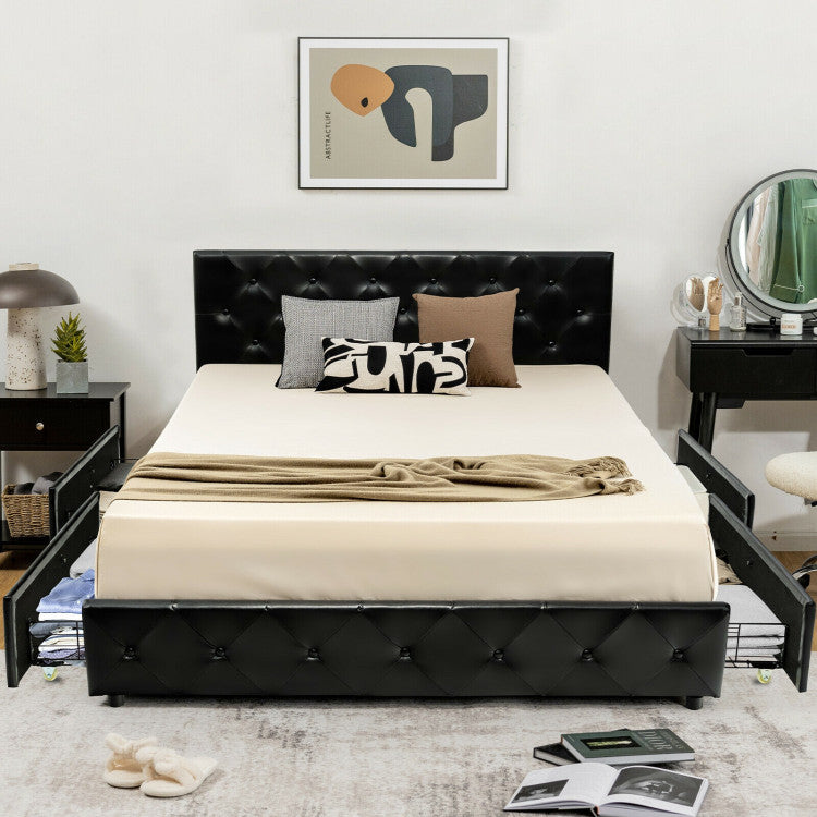 Full/Queen PU Leather Upholstered Platform Bed with 4 Drawers