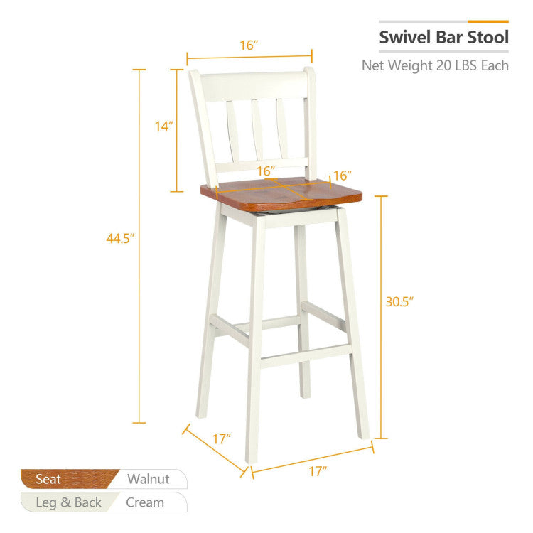 30.5 Inches Set of 2 Swivel Bar Stools with 360° Swiveling