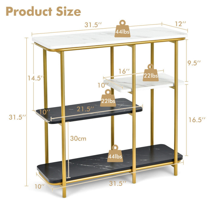 4 Tier Faux Marble Entrance Table with Shelves and Steel Frame