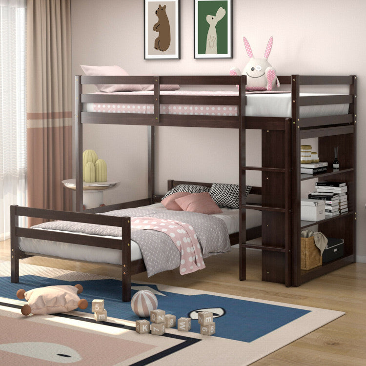 Twin over Twin Loft Bunk Bed with 3-Tier Bookcase