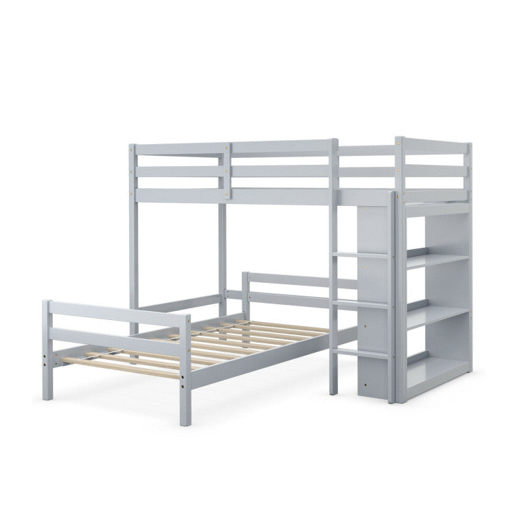 Twin over Twin Loft Bunk Bed with 3-Tier Bookcase