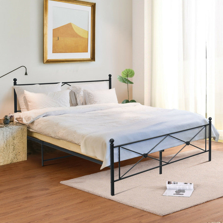 Full/Queen Size Metal Bed Frame Platform with Headboard