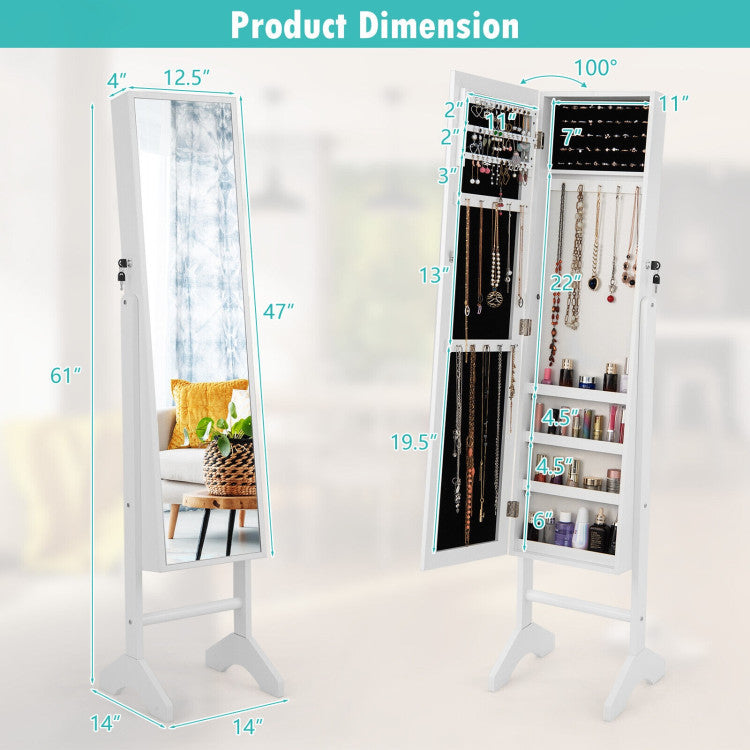 Standing Jewelry Cabinet with Full-Length Mirror