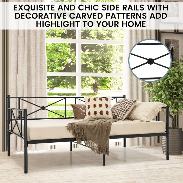 Metal Daybed Frame Twin Size with Heavy Duty Steel Slats Support