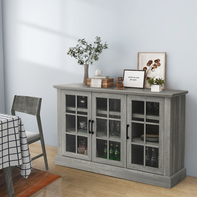 Farmhouse Buffet Cabinet with 3 Glass Door and Adjustable Shelves