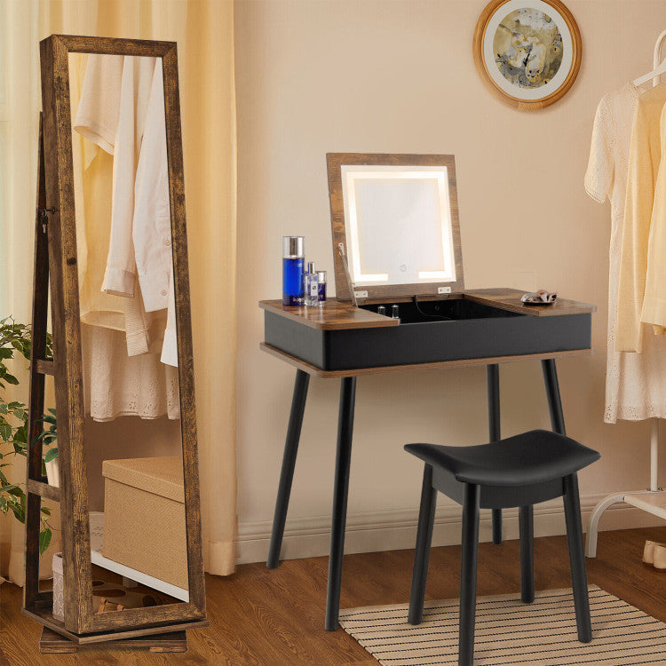 Vanity Table Set with Flip Top Mirror and 6 Storage Compartments