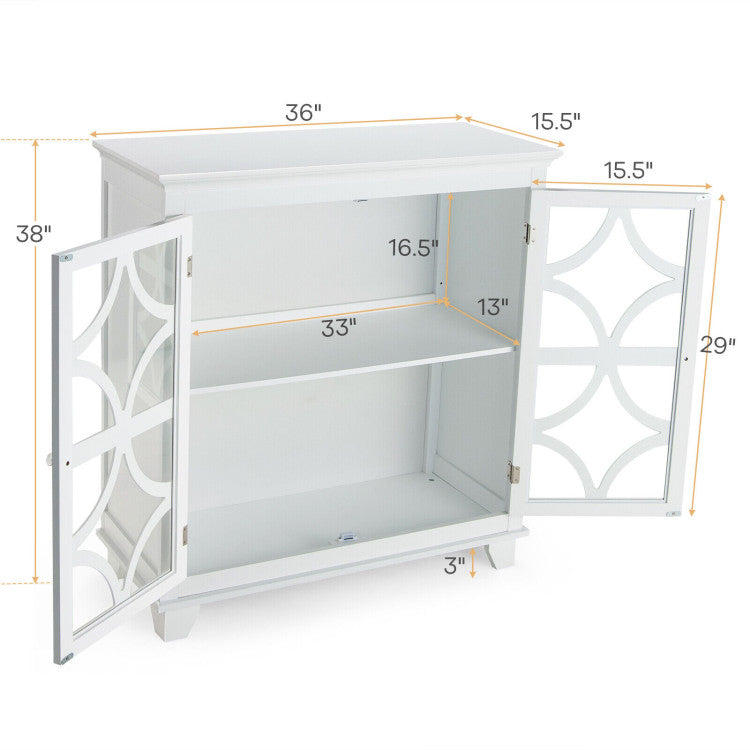 Kitchen Buffet Sideboard with Glass Doors and Adjustable Shelf