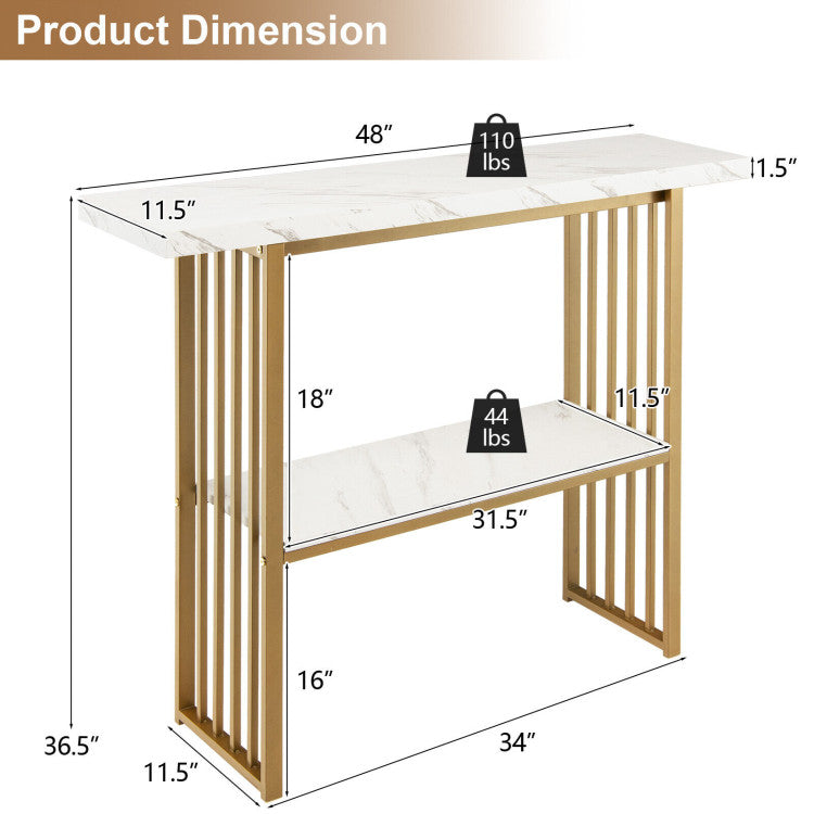 48 Inch 2-Tier Console Table with Gold Finished Frame