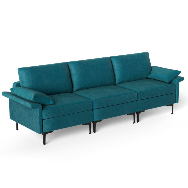 Large 3-Seat Sofa Sectional with Metal Legs for 3-4 People