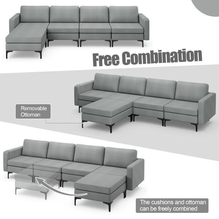 Modular L-Shaped Sectional Sofa with Reversible Ottoman and 2 USB Ports