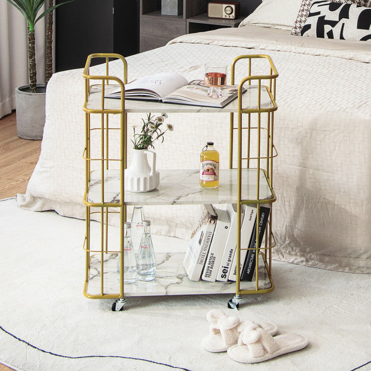 Gold Rolling Bar Cart with Sturdy Steel Frame