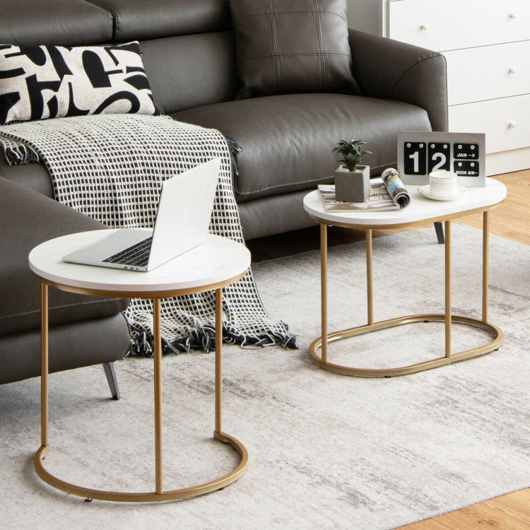 Modern Marble Look Stacking Nesting Coffee Table Set