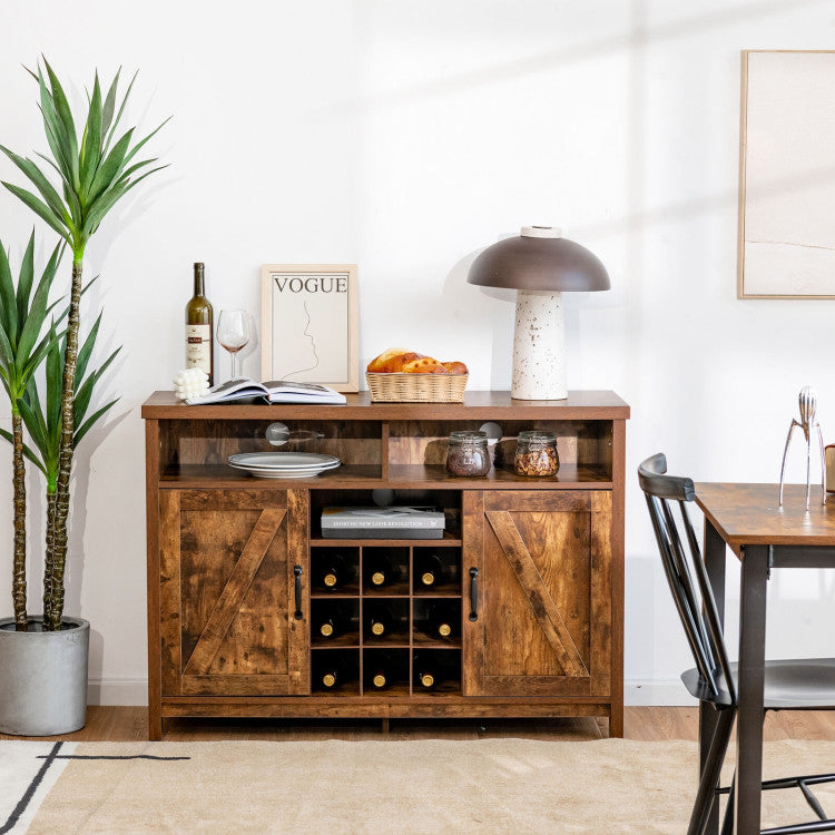 Farmhouse Sideboard with Detachable Wine Rack and Cabinets