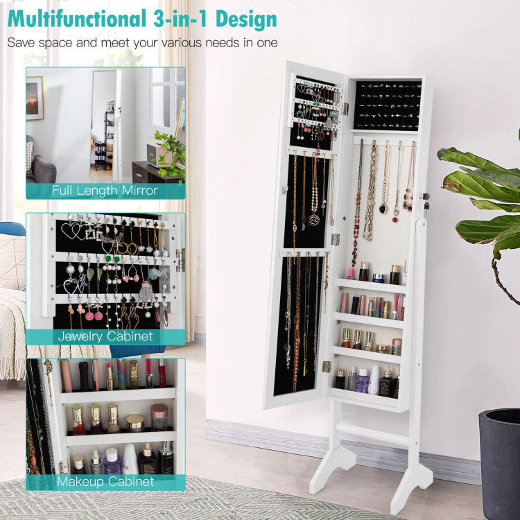 Standing Jewelry Cabinet with Full-Length Mirror