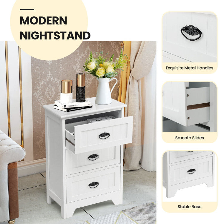 3 Drawers End Storage Wood Side Nightstand