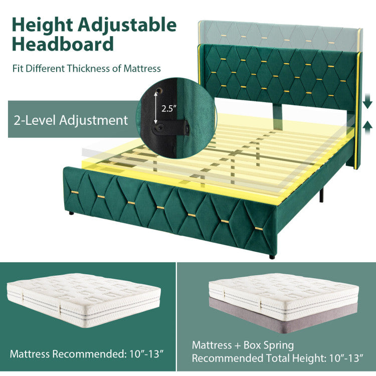 Queen/Full Size Upholstered Platform Bed Frame with Adjustable Headboard