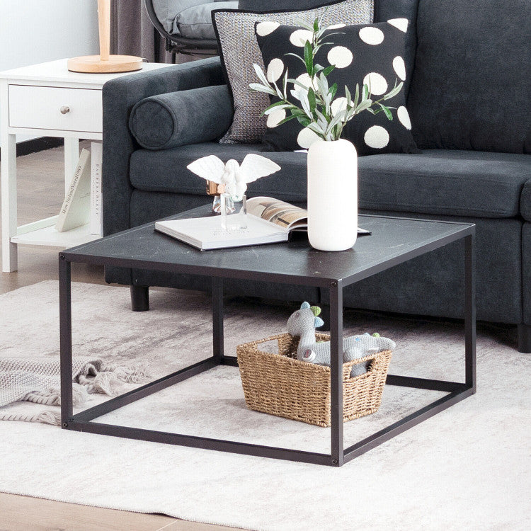 Modern Square Coffee Table with Faux Marble Tabletop