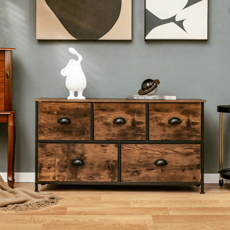 Dresser Organizer with 5 Drawers and Wooden Top