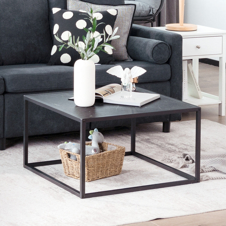 Modern Square Coffee Table with Faux Marble Tabletop