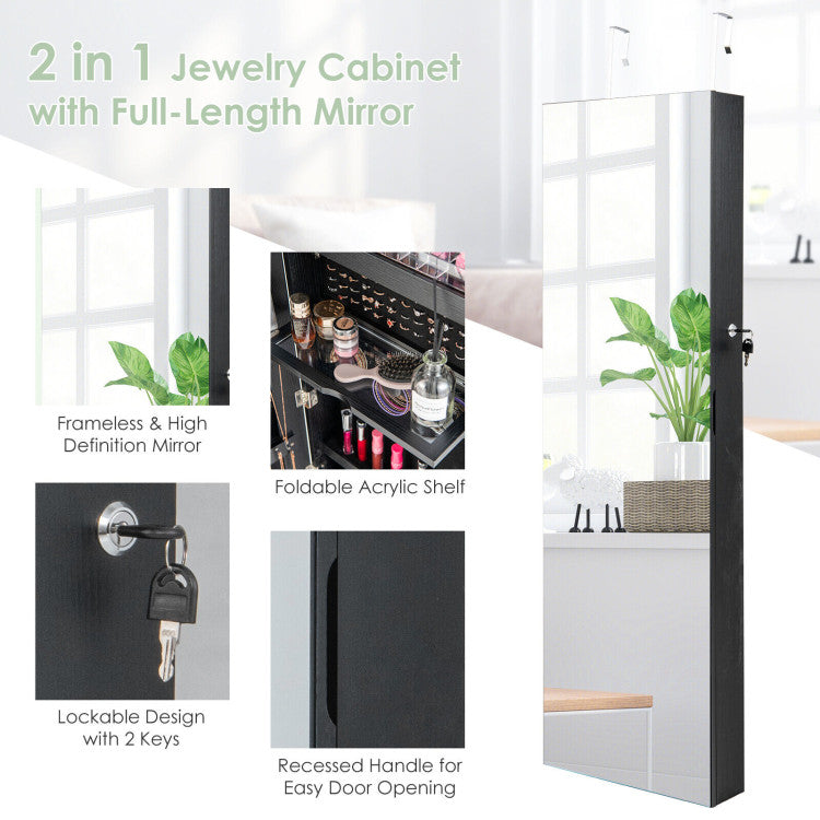 Wall Mounted Jewelry Cabinet with Full-Length Mirror