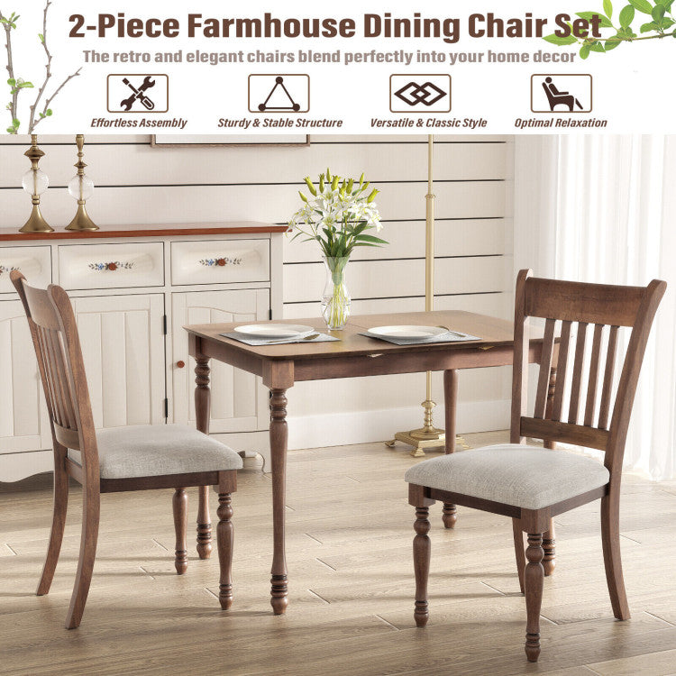 2 Pieces Vintage Wooden Upholstered Dining Chair Set with Padded Cushion