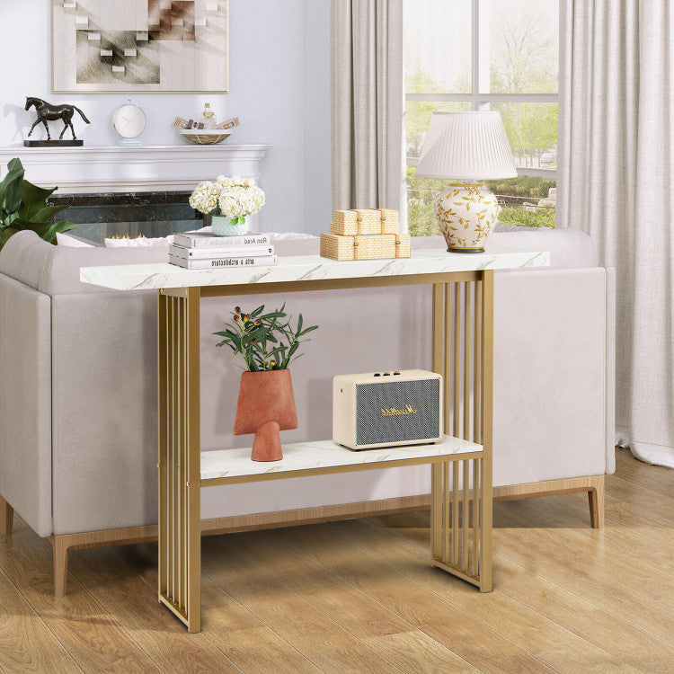 48 Inch 2-Tier Console Table with Gold Finished Frame