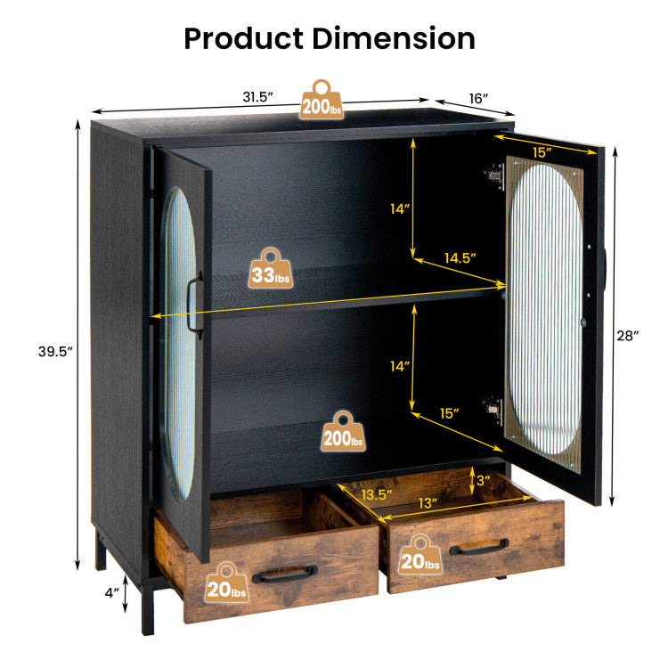 Kitchen Industrial Buffet Cabinet with Tempered Glass Doors