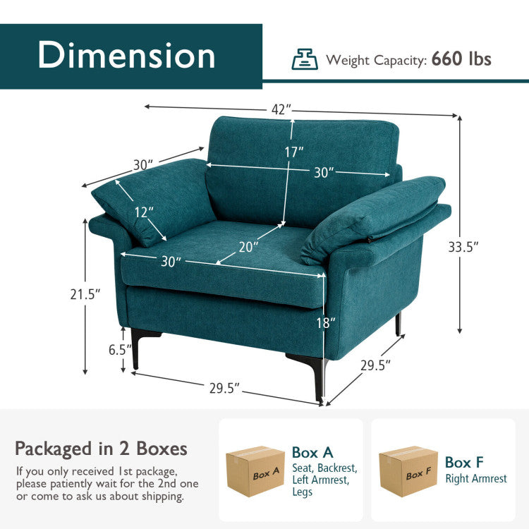 Modern Fabric Accent Armchair with Original Distributed Spring and Armrest Cushions