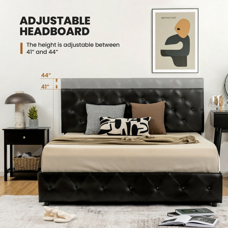 Full/Queen PU Leather Upholstered Platform Bed with 4 Drawers