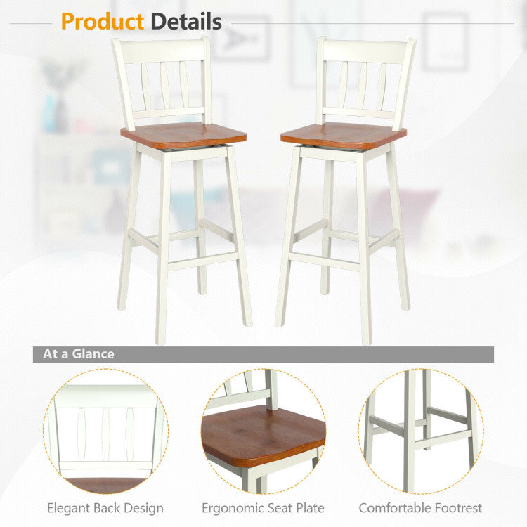 30.5 Inches Set of 2 Swivel Bar Stools with 360° Swiveling